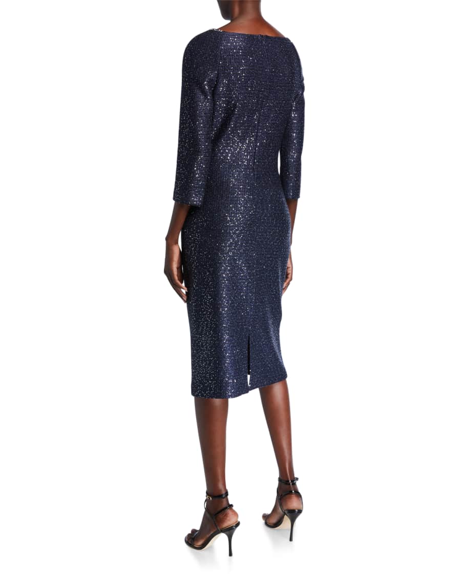Image 2 of 2: Glimmering Sequined Knit 3/4-Sleeve Dress