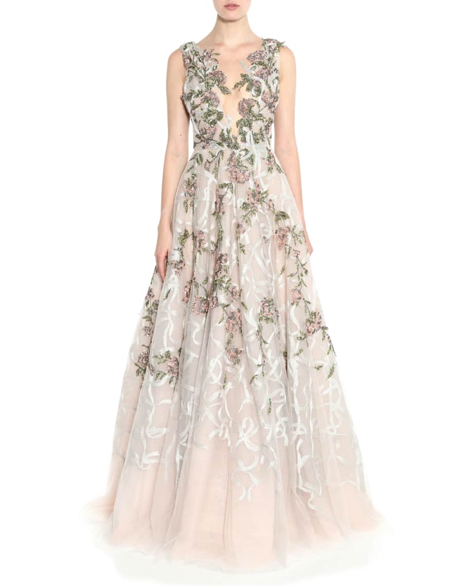 Marchesa Floral Embroidered Ball Gown | Neiman Marcus