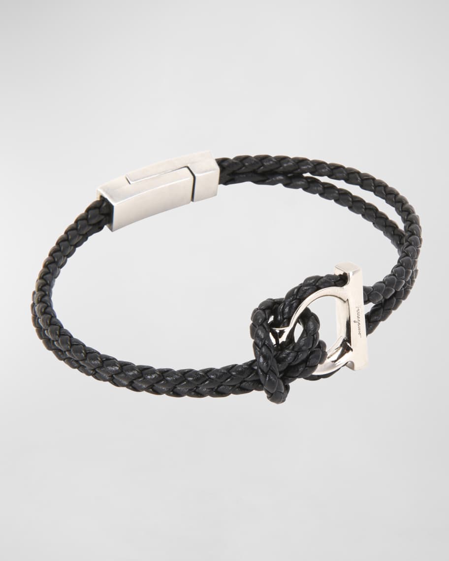 Ferragamo Men's Gancio Braided Leather Rope Bracelet | Neiman Marcus