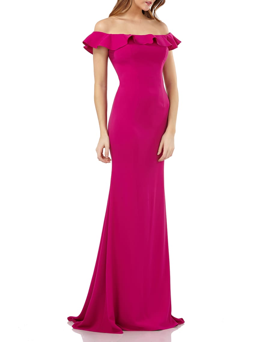 Ruffle off the shoulder gown carmen marc valvo infusion discount
