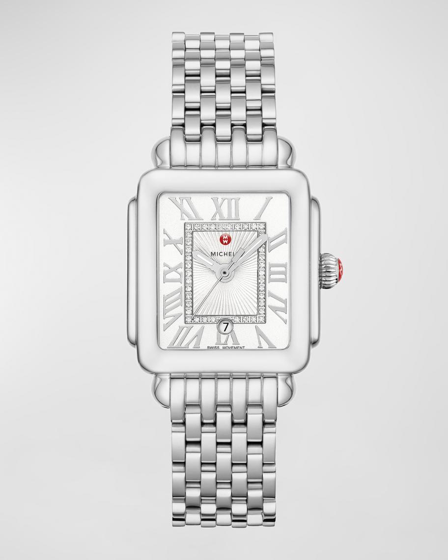 MICHELE Deco Madison Mid Diamond-Dial Watch, Silver/White | Neiman