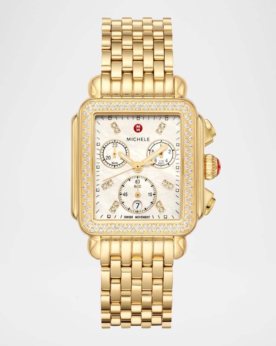 MICHELE Deco Gold Diamond Bracelet Watch Neiman Marcus