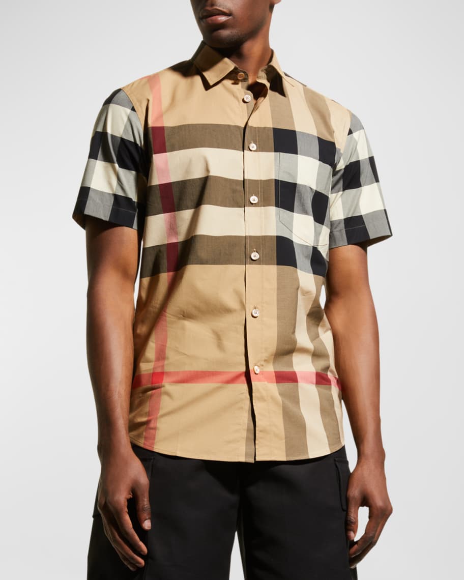 Burberry 'Somerton' Short Sleeve Check Stretch Cotton Shirt - S