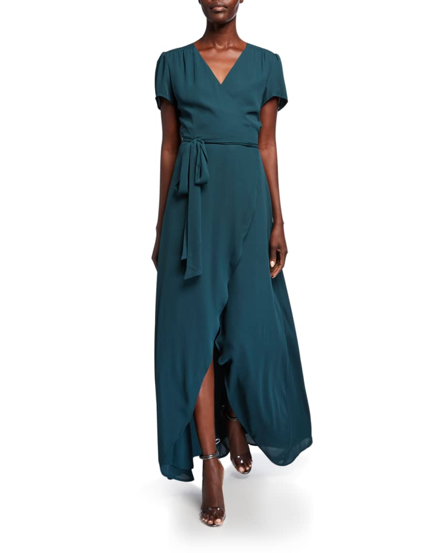 WAYF The Zoey Short-Sleeve High-Low Wrap Dress | Neiman Marcus