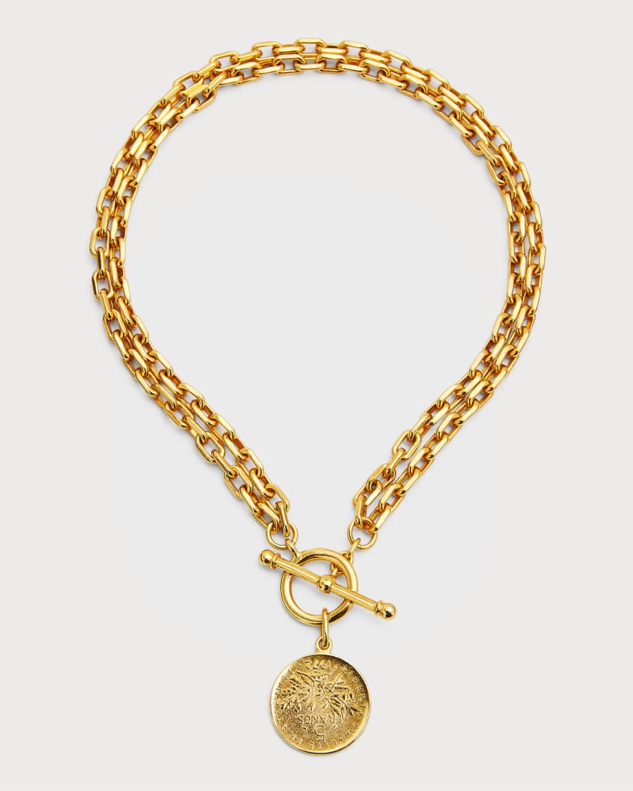 Petit Anjou Double Flat Chain Toggle Necklace - Gold