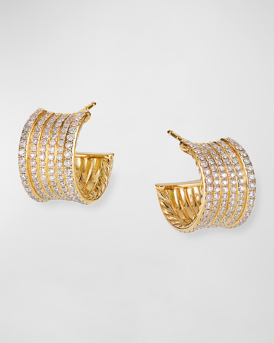 David Yurman Origami 18k Gold Cable Huggie Hoop Earrings w/ Diamonds ...