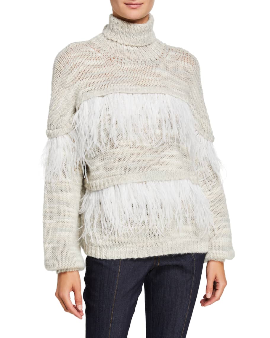 Cinq a Sept Valentina Turtleneck Sweater with Feathers | Neiman Marcus