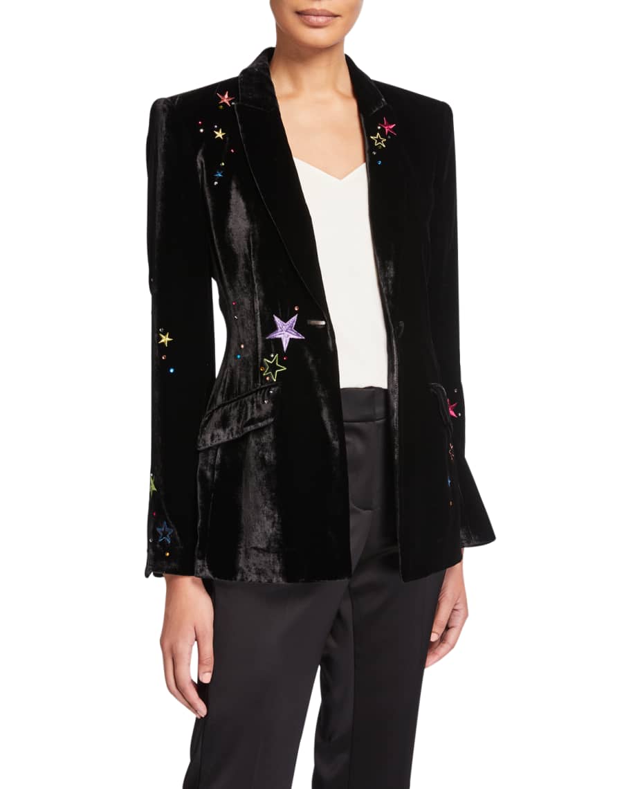 Cinq a Sept Estelle Velvet Star Embroidered Blazer Neiman Marcus