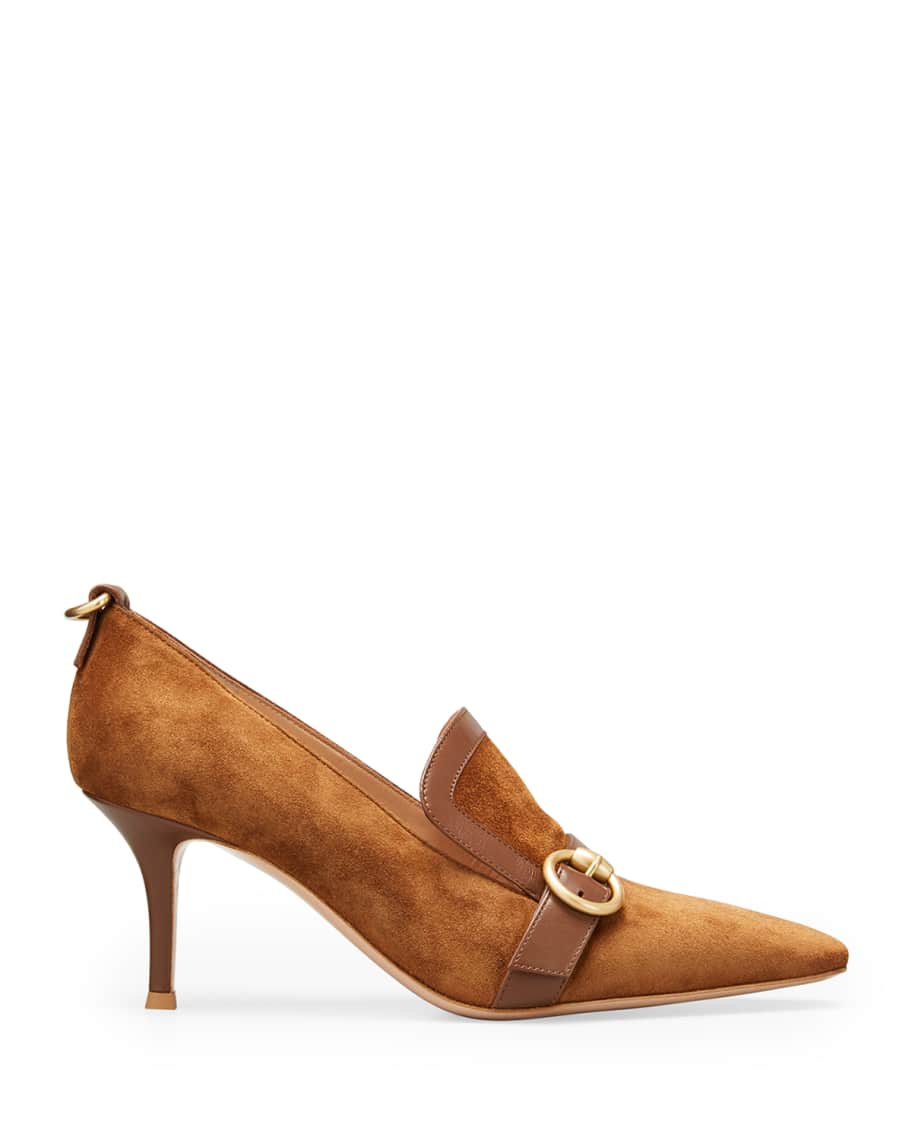 Gianvito Rossi Suede Leather-Buckle Loafer Pumps | Neiman Marcus