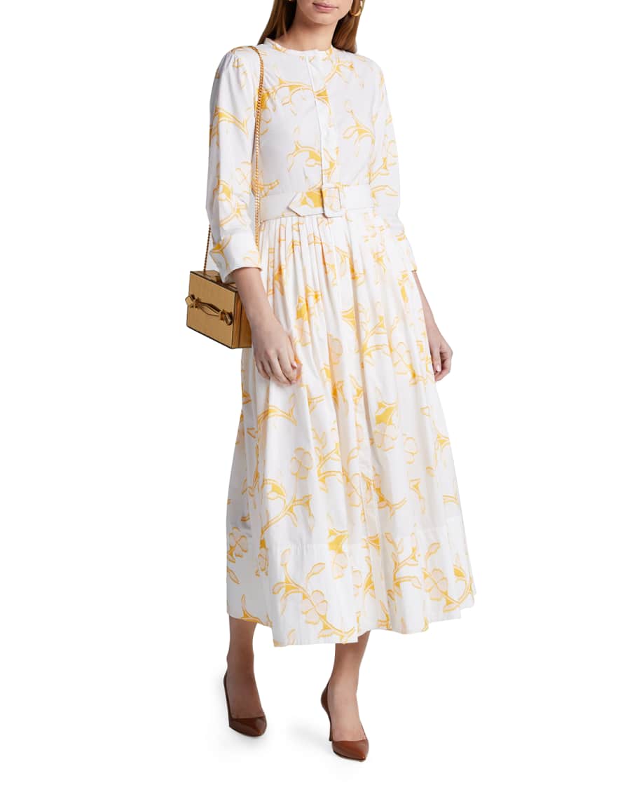 Oscar de la Renta Floral Belted Cotton Poplin Shirtdress | Neiman Marcus