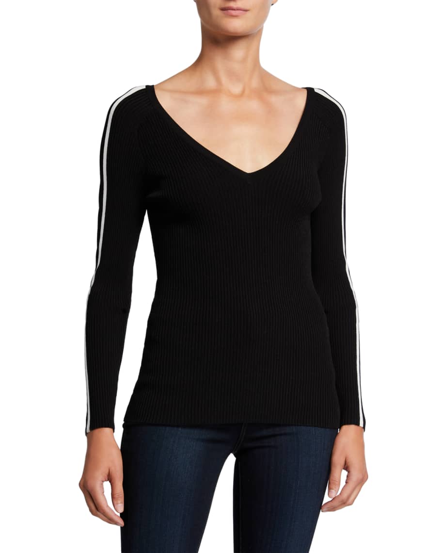 Milly V Neck Racer Stripe Pullover Sweater Neiman Marcus