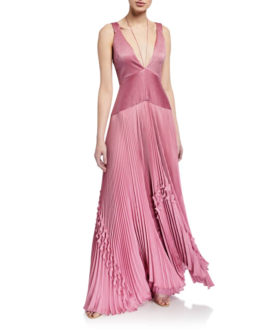 Alexis Bellona Pleated Ruffle Long Dress | Neiman Marcus