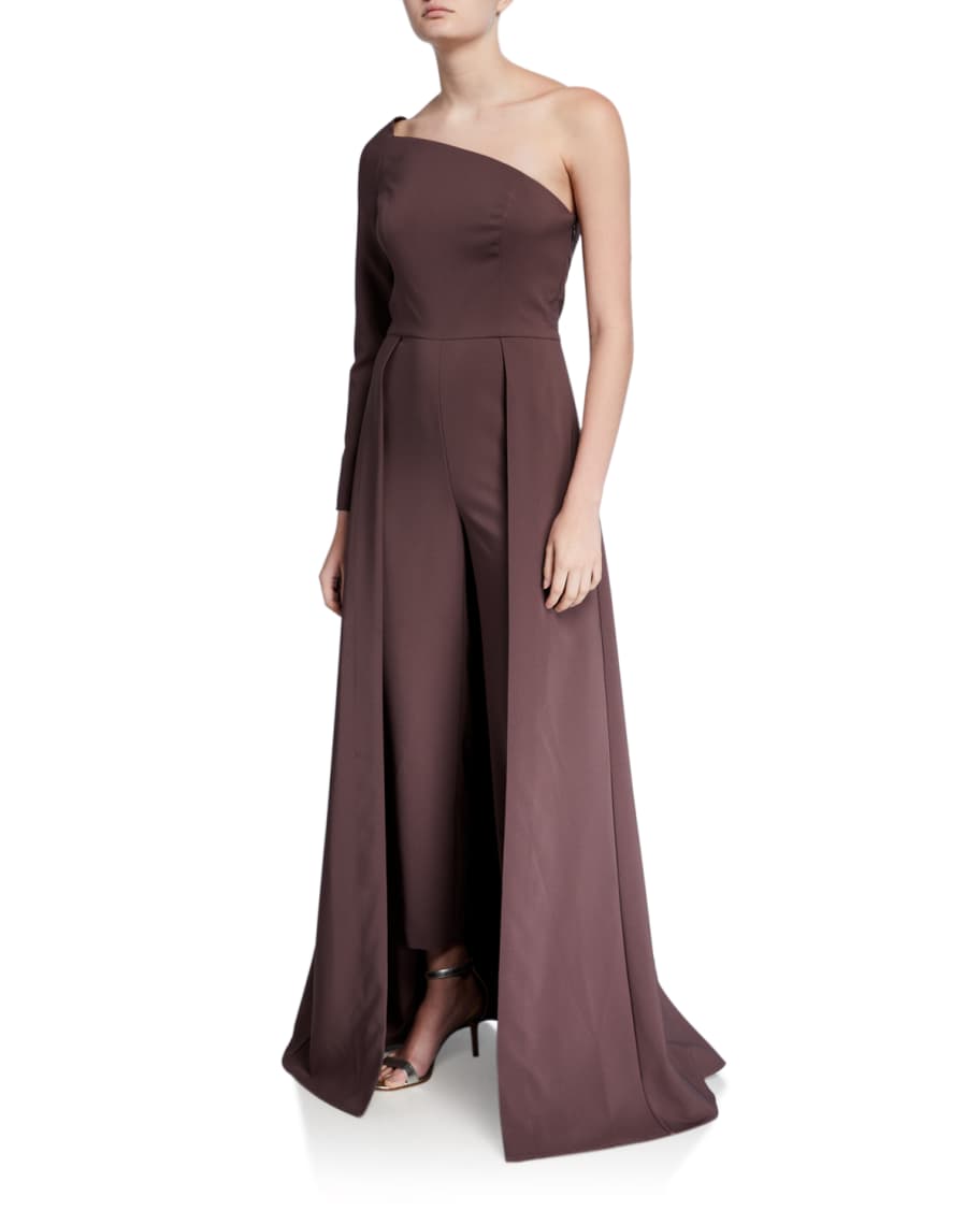 Kay Unger New York Rebecca One-Shoulder Crepe Jumpsuit with Skirt ...