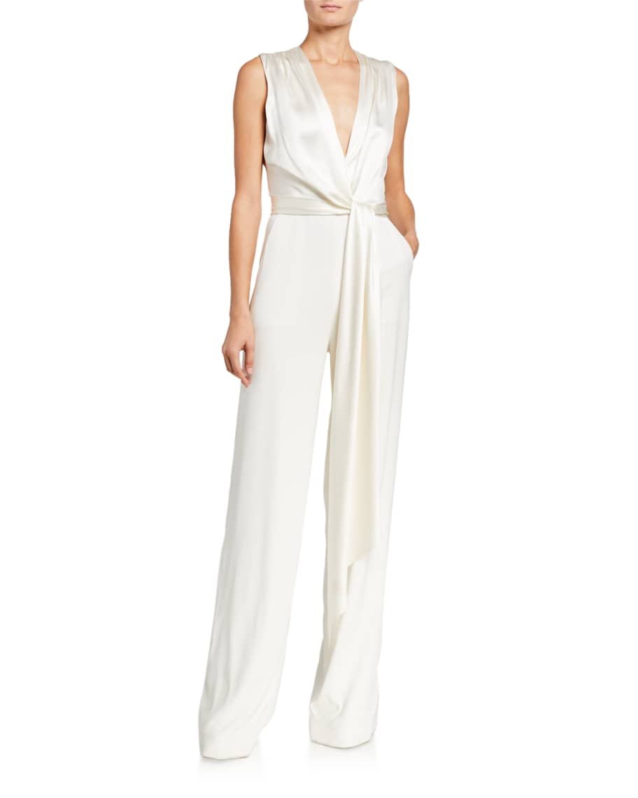 Jonathan Simkhai Satin Combo Wrap Jumpsuit | Neiman Marcus