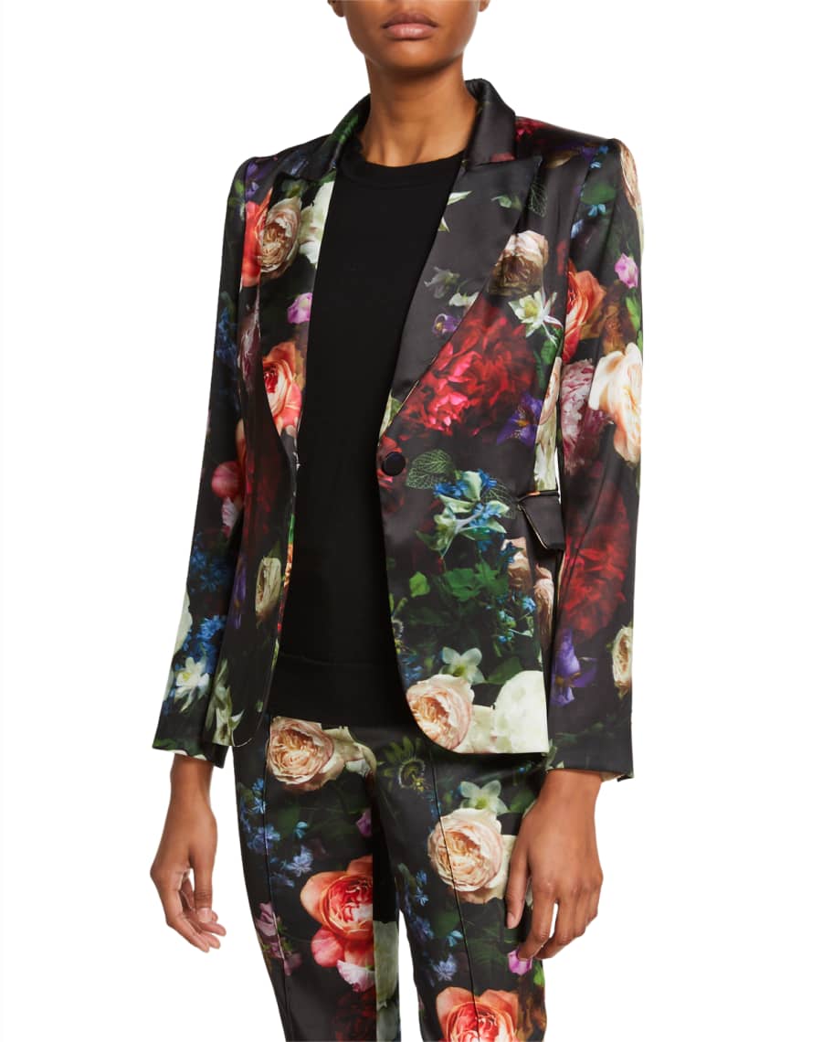 Adam Lippes Floral Print Satin Tailored Blazer | Neiman Marcus