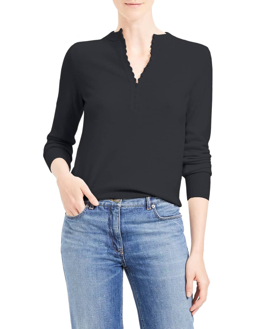 Theory Button Placket Cashmere Henley Top | Neiman Marcus