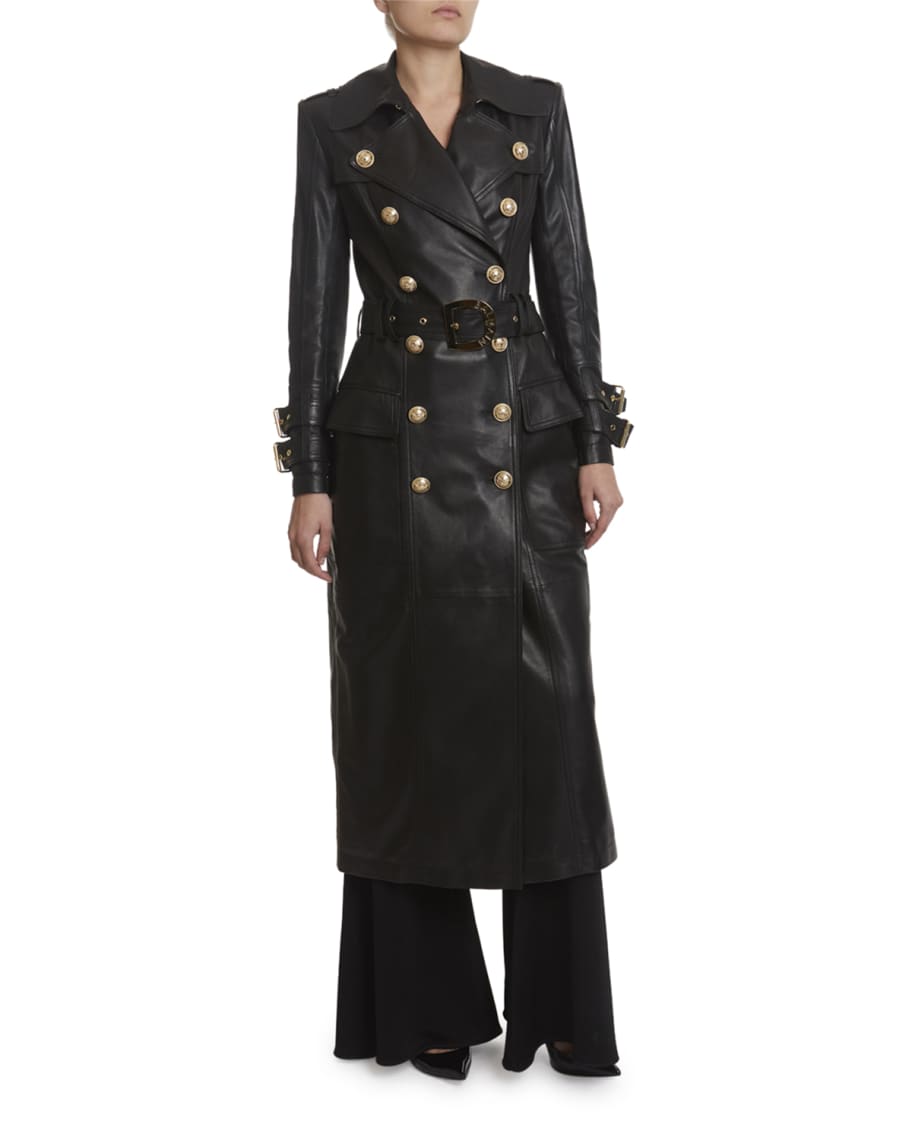 Balmain leather trench coat best sale