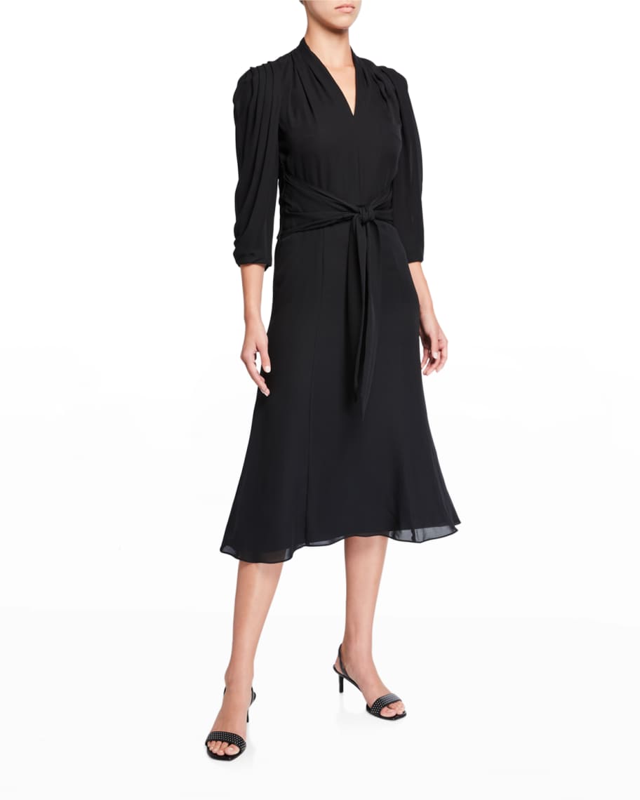 Image 1 of 2: Erin V-Neck 1/2-Sleeve Silk Midi Dress