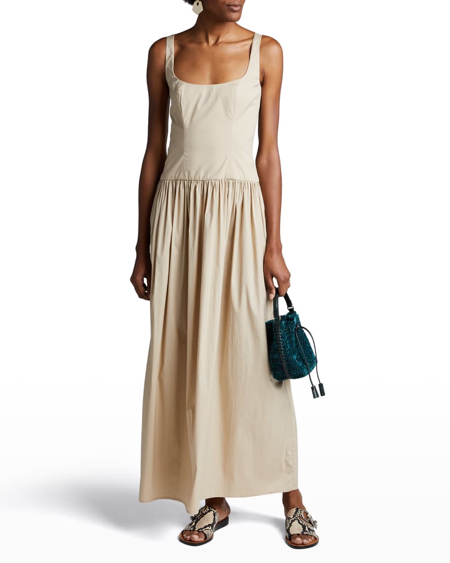 Anna Quan Gisele Square-Neck Stretch Cotton Long Dress | Neiman Marcus