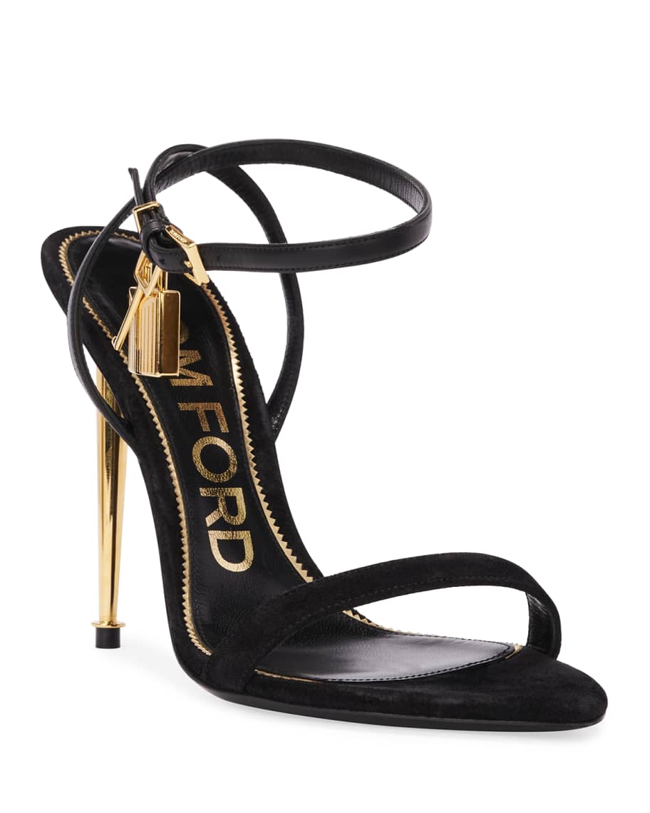 TOM FORD Strappy Suede Lock Sandals | Neiman Marcus