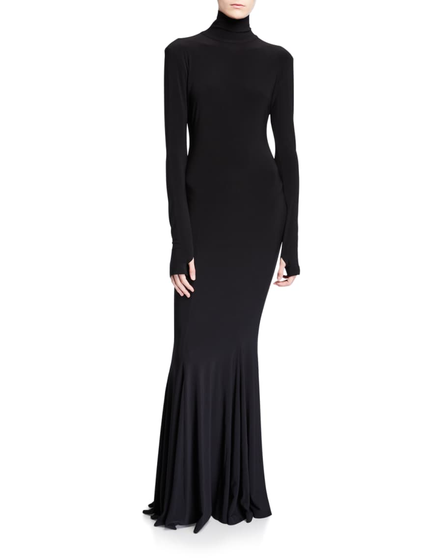 Norma Kamali Long-Sleeve Turtleneck Fishtail Gown | Neiman Marcus