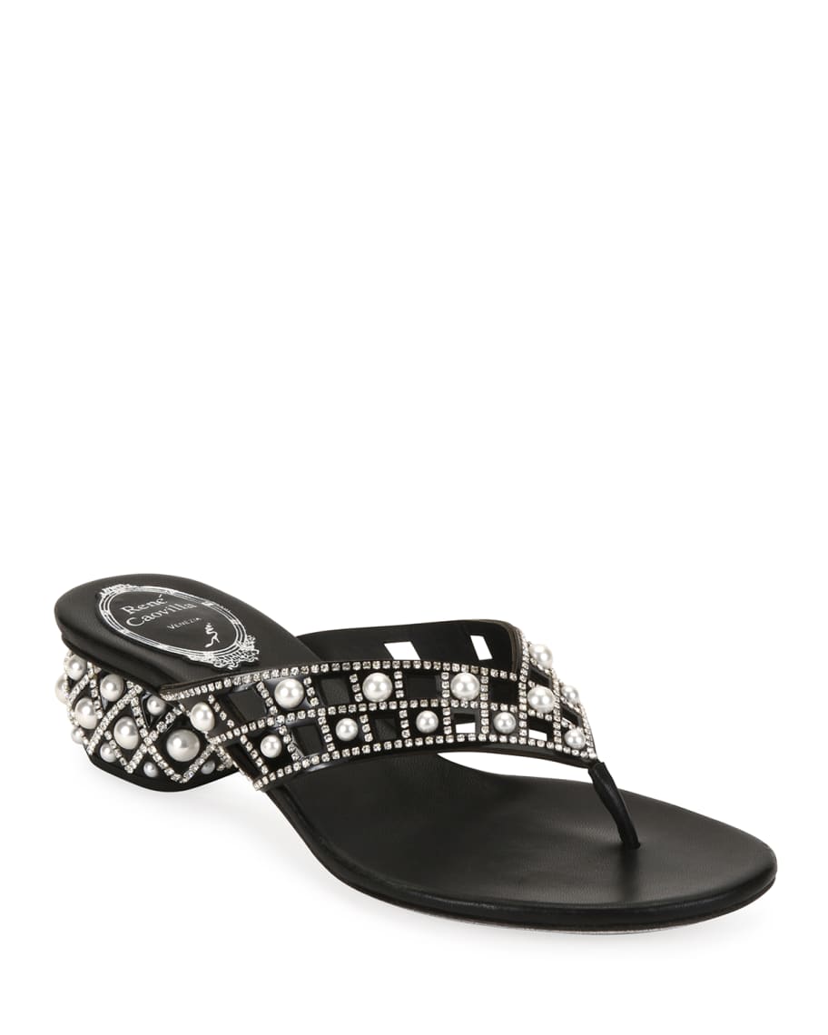 Rene Caovilla Pearly Studded Leather Thong Sandals | Neiman Marcus