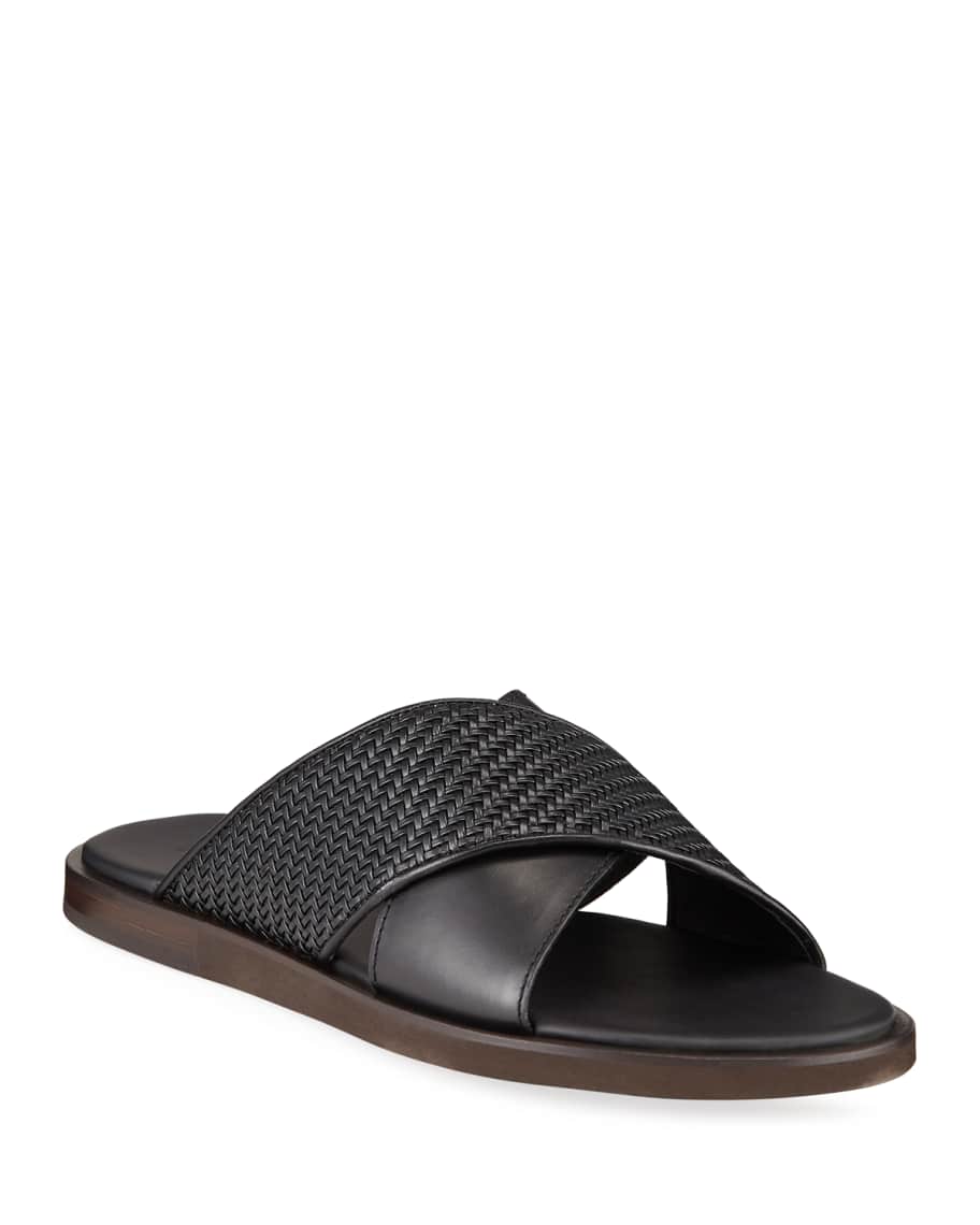 ZEGNA Men's Pelle Tessuta Leather Slide Sandals | Neiman Marcus