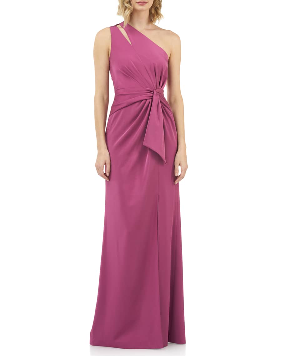 Kay Unger New York Emma Draped One-Shoulder Stretch Faille Gown w ...