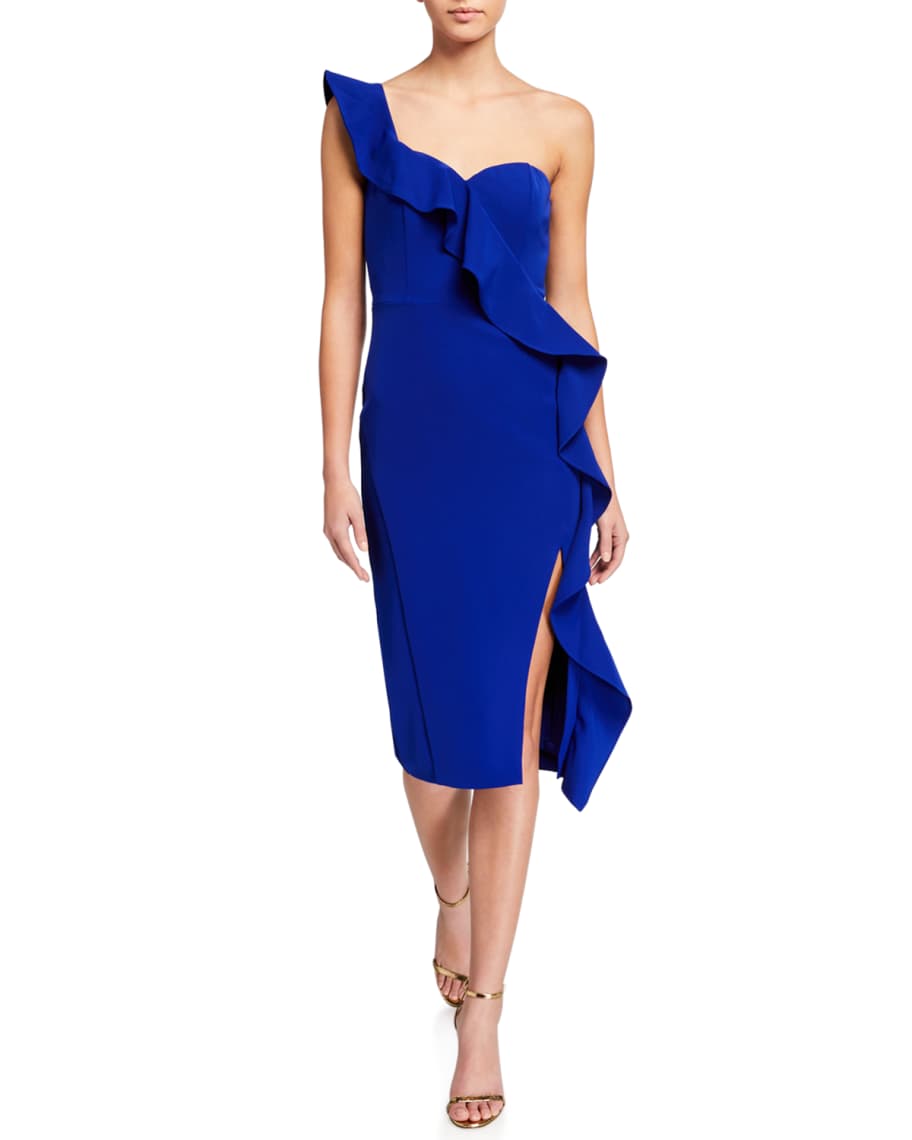 aidan mattox asymmetrical sleeve gown