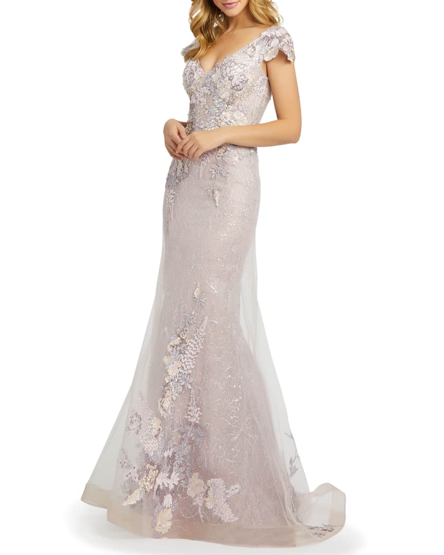 Mac Duggal Floral Embroidered Net Mermaid Gown | Neiman Marcus