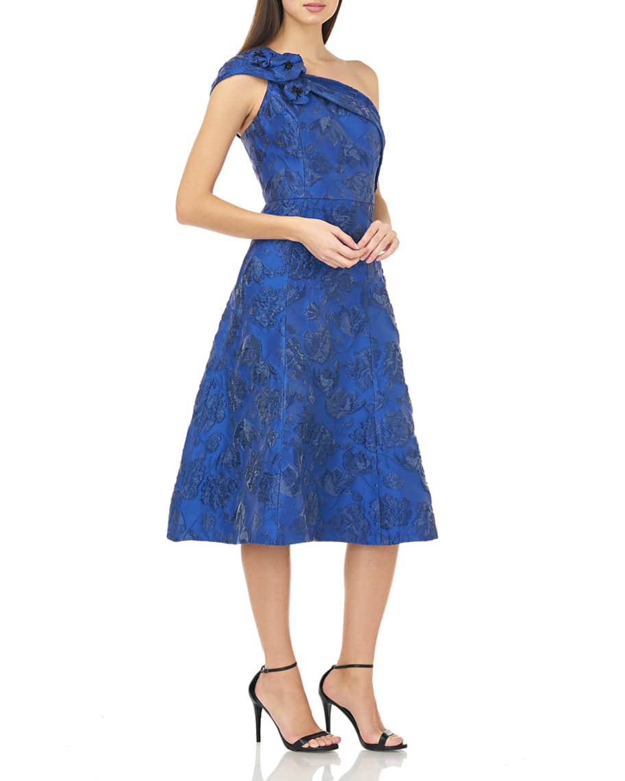 Carmen Marc Valvo Infusion Jacquard One-Shoulder Cocktail Dress
