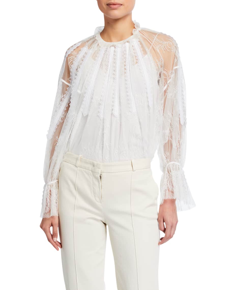 Chloe Chantilly Lace Frilled Blouse | Neiman Marcus