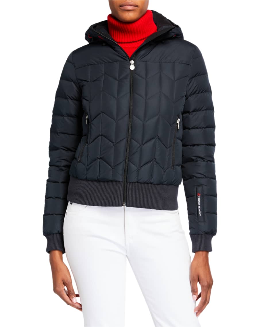 Perfect Moment Cordon Down Cropped Jacket, Black | Neiman Marcus
