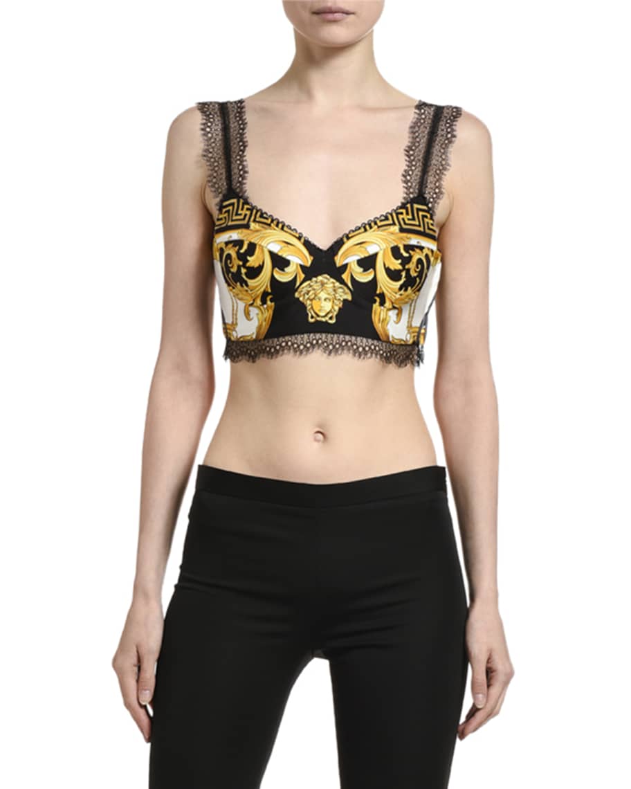 Dolce&Gabbana Logo Band Tile-Print Lycra Bra Top