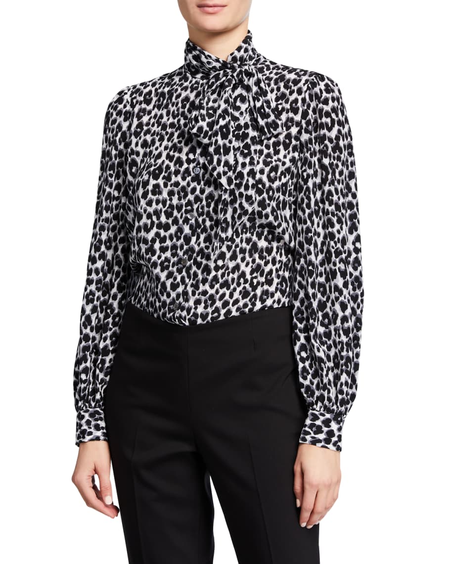 Michael Kors Collection Leopard Print Tie Neck Blouse | Neiman Marcus