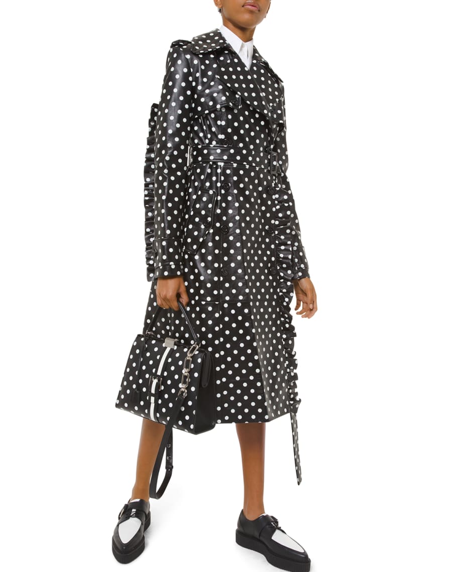 Michael Kors Collection Polka-Dotted Leather Ruffle-Seam Trench Coat ...