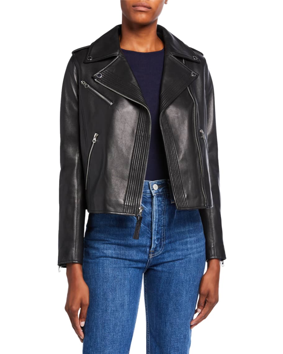 Derek Lam 10 Crosby Fitted Lamb Leather Moto Jacket | Neiman Marcus