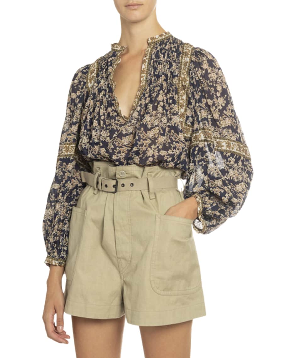 Etoile Isabel Marant Violette Printed Long-Sleeve Top | Neiman Marcus