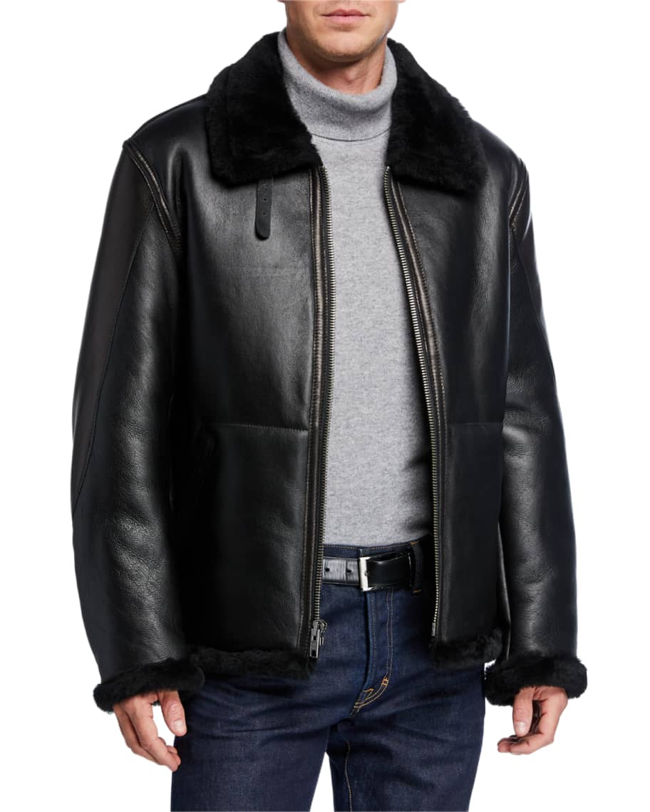 Schott NYC Men's Plush Sheepskin Leather Jacket | Neiman Marcus