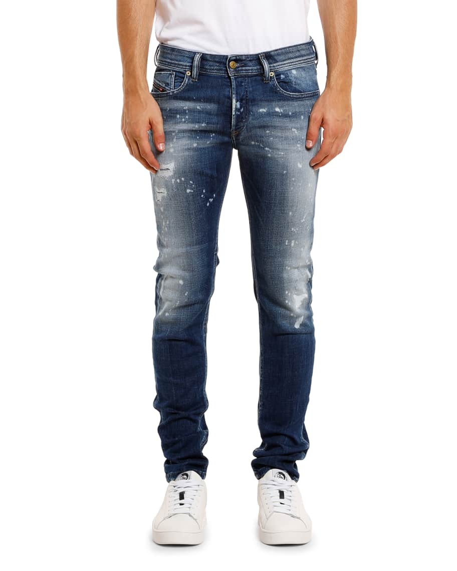 Diesel Men's Sleenker Skinny Stretch-Denim Jeans w/ Paint Splatter ...