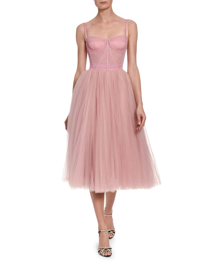 Dolce & Gabbana Tulle Bustier Tea-Length Dress | Neiman Marcus