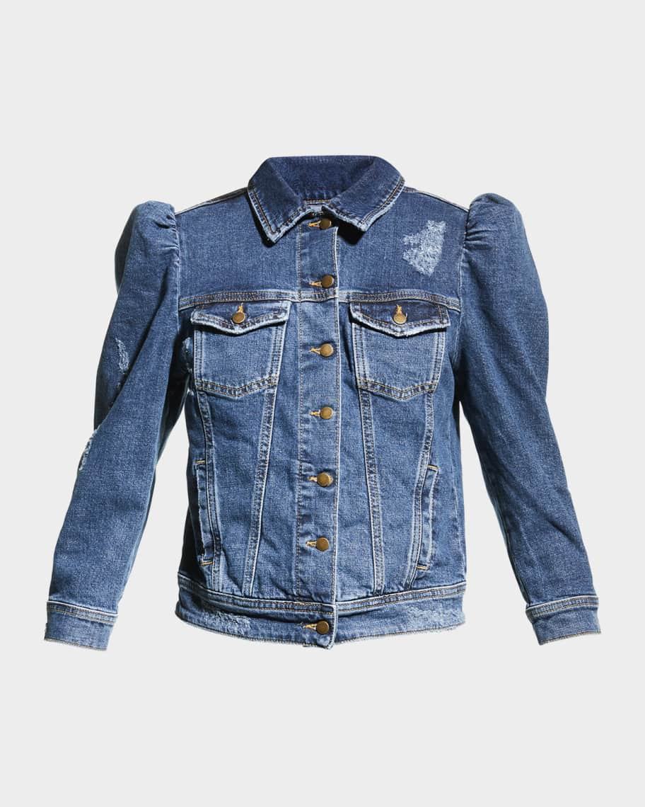 Retroféte Ada Puff-sleeve Denim Jacket In Sapphire