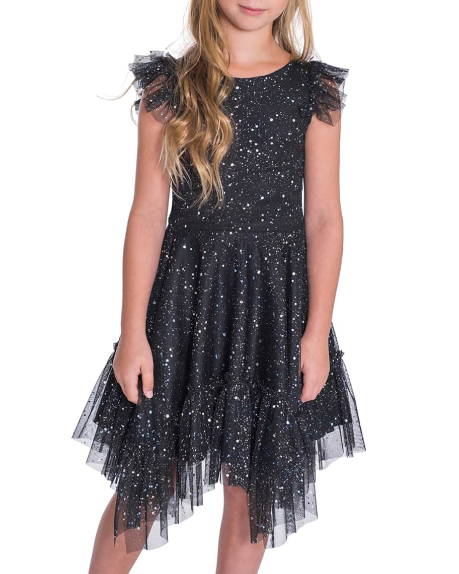 Zoe Girl's Twilight Sparkle Tulle Ruffle Dress, Size 4-6X | Neiman Marcus