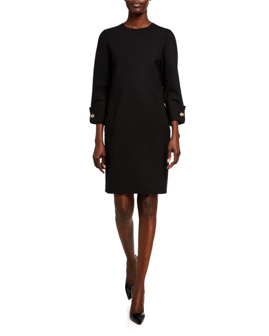 Oscar De La Renta Scoop-neck Ruffle 3/4-sleeve Belted Crepe Midi