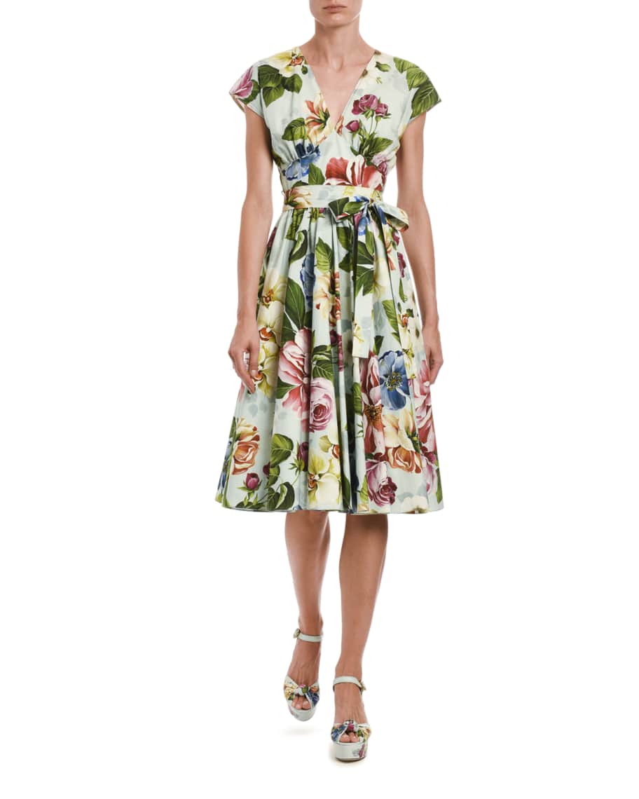 Dolce&Gabbana Floral Wrap Midi Dress | Neiman Marcus