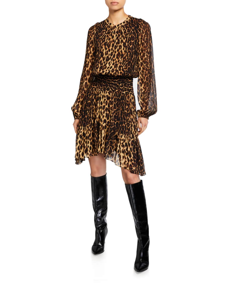 Image 1 of 2: Sidney Leopard-Print Asymmetrical Dress