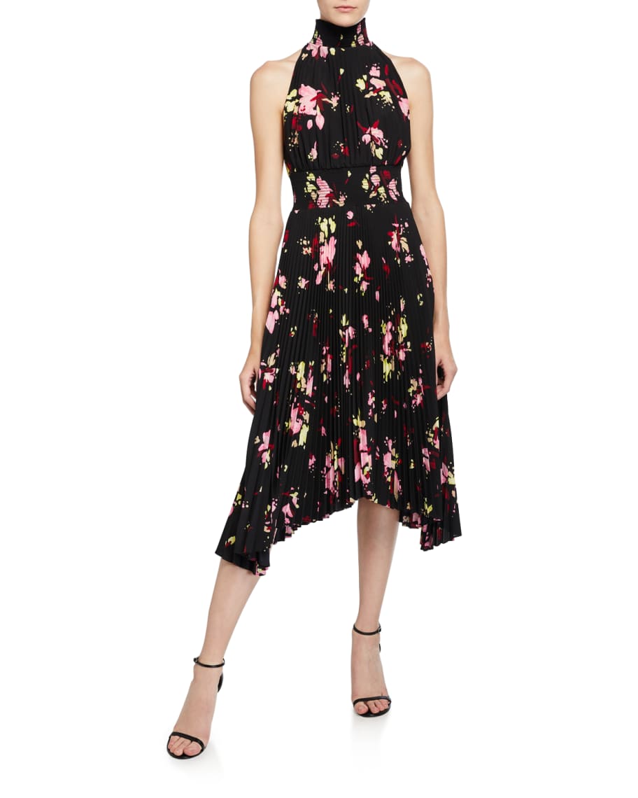 A.L.C. Renzo Pleated Floral Halter Dress | Neiman Marcus