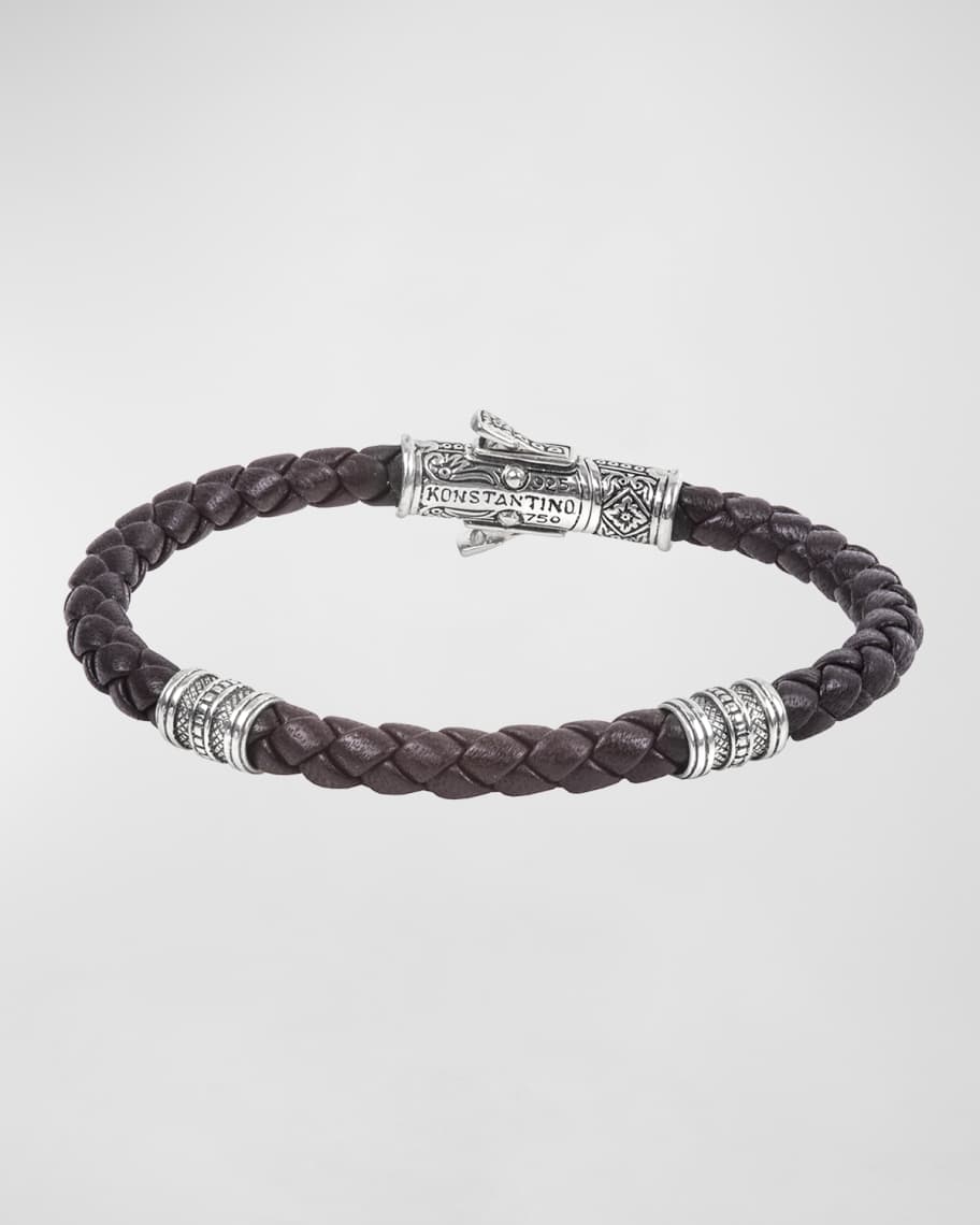 Konstantino 18K White Gold Braided Leather Bracelet | Neiman Marcus