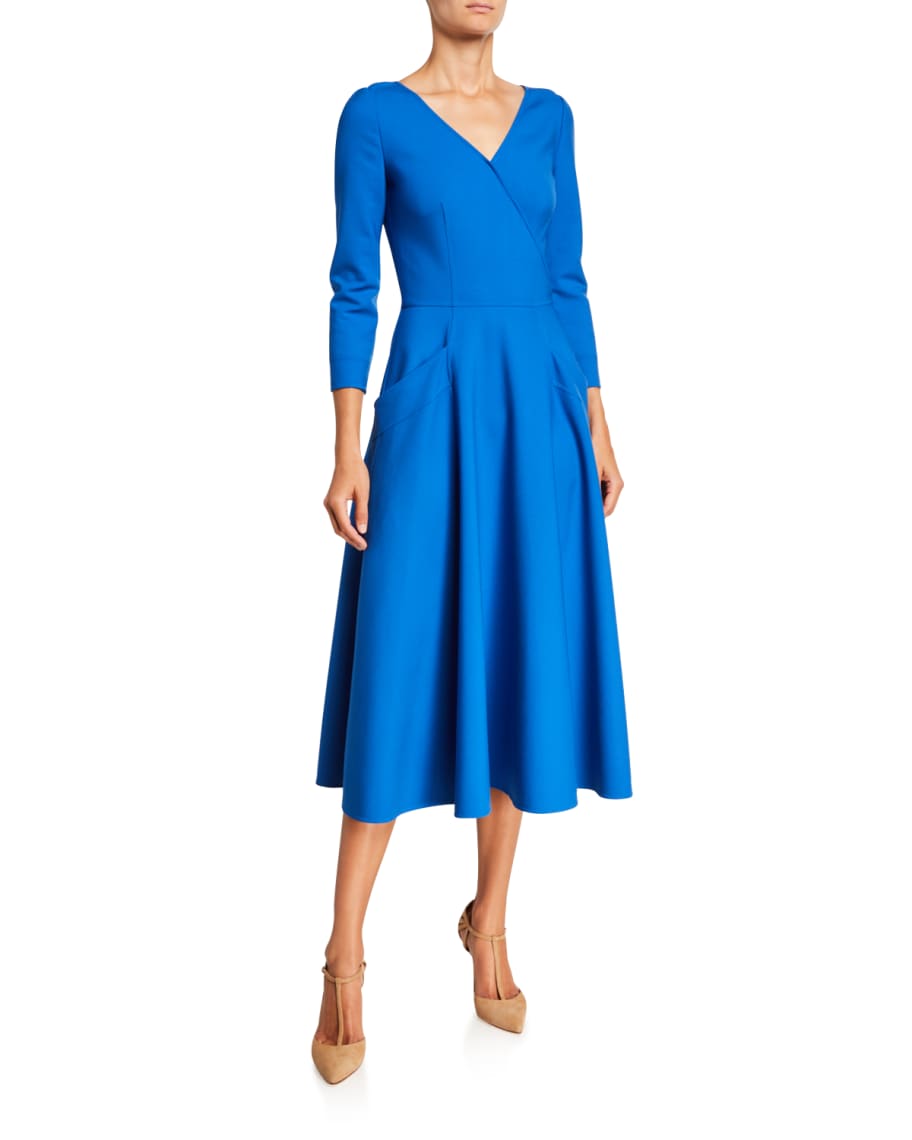Sleeve V-Neck Midi Dress | Neiman Marcus