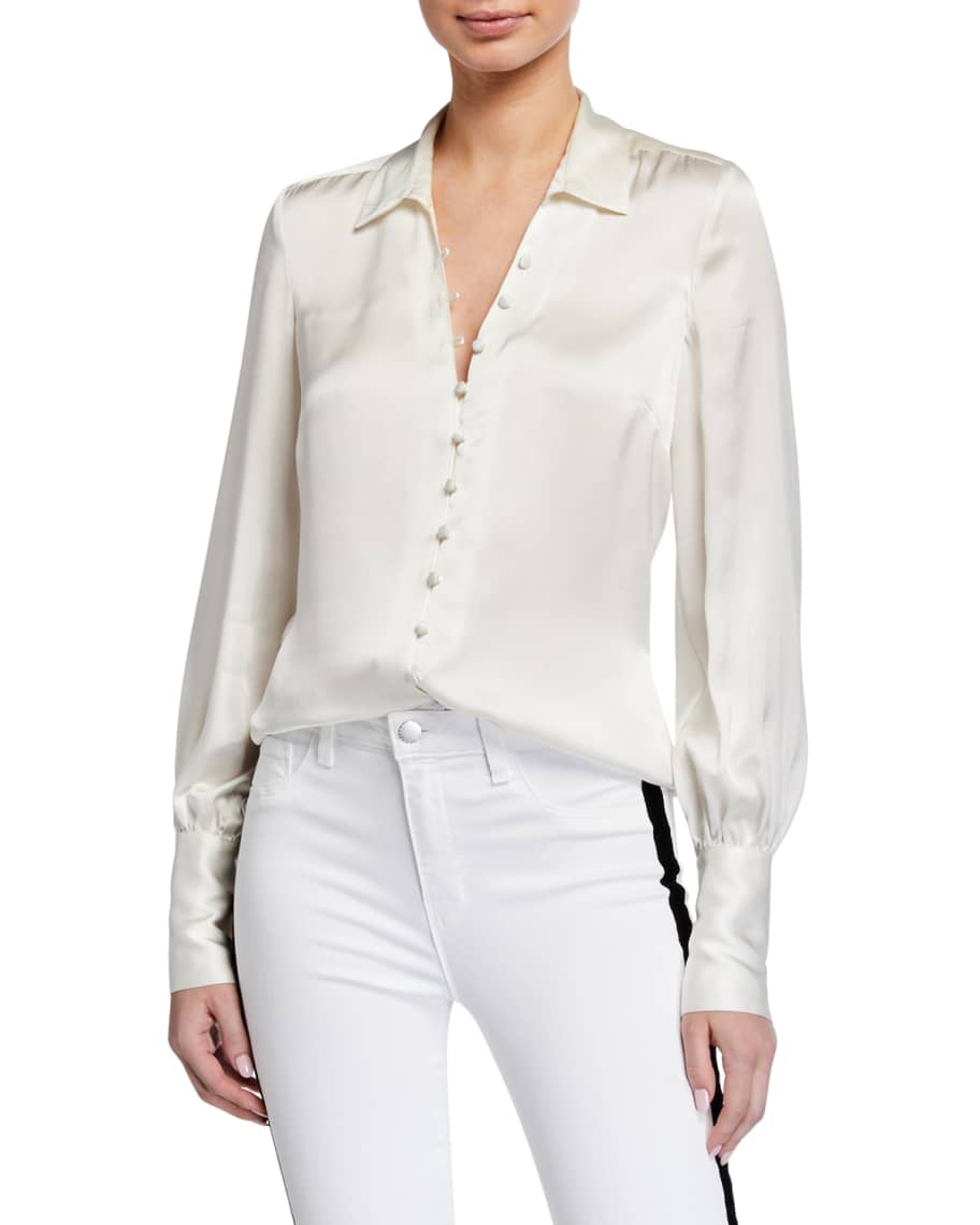 L'Agence Naomi Button-Loop Silk Blouse | Neiman Marcus